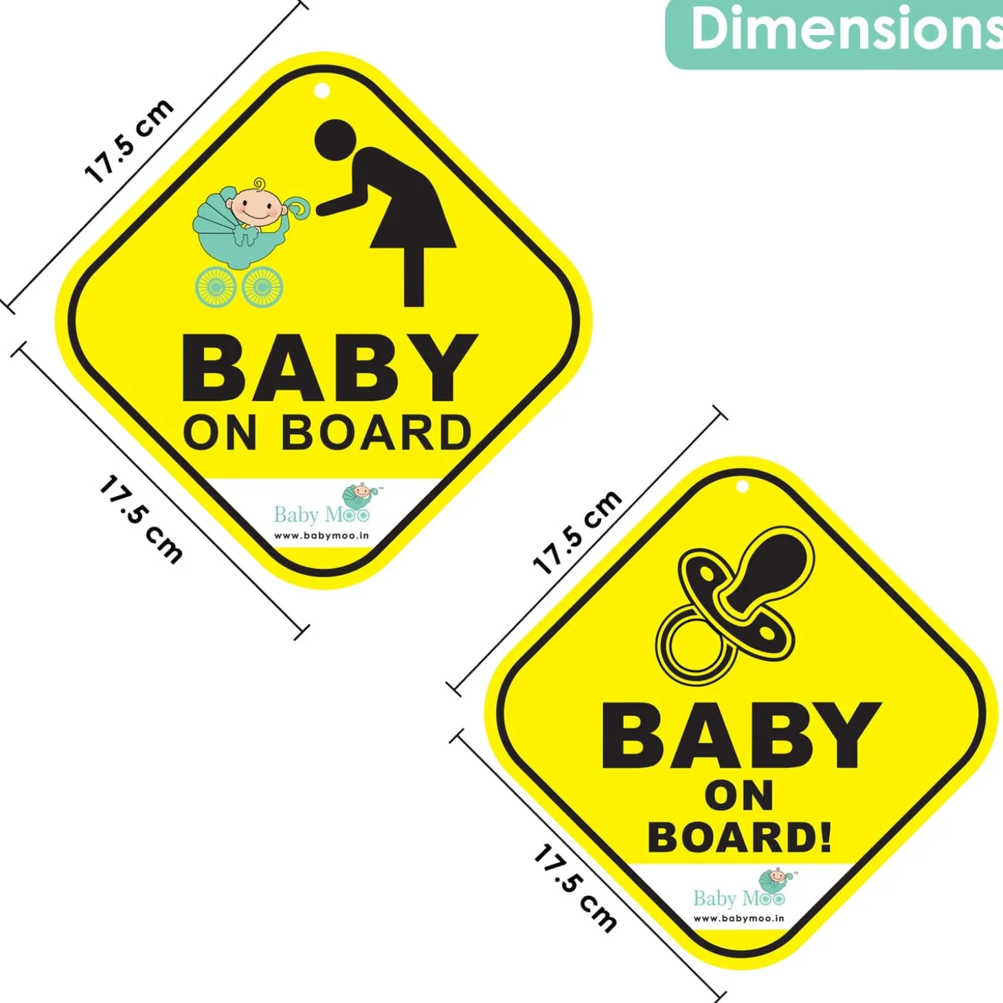 Baby Moo Car Safety Sign Infant Baby On Board With Suction Cup Clip 2 Pack - Yellow