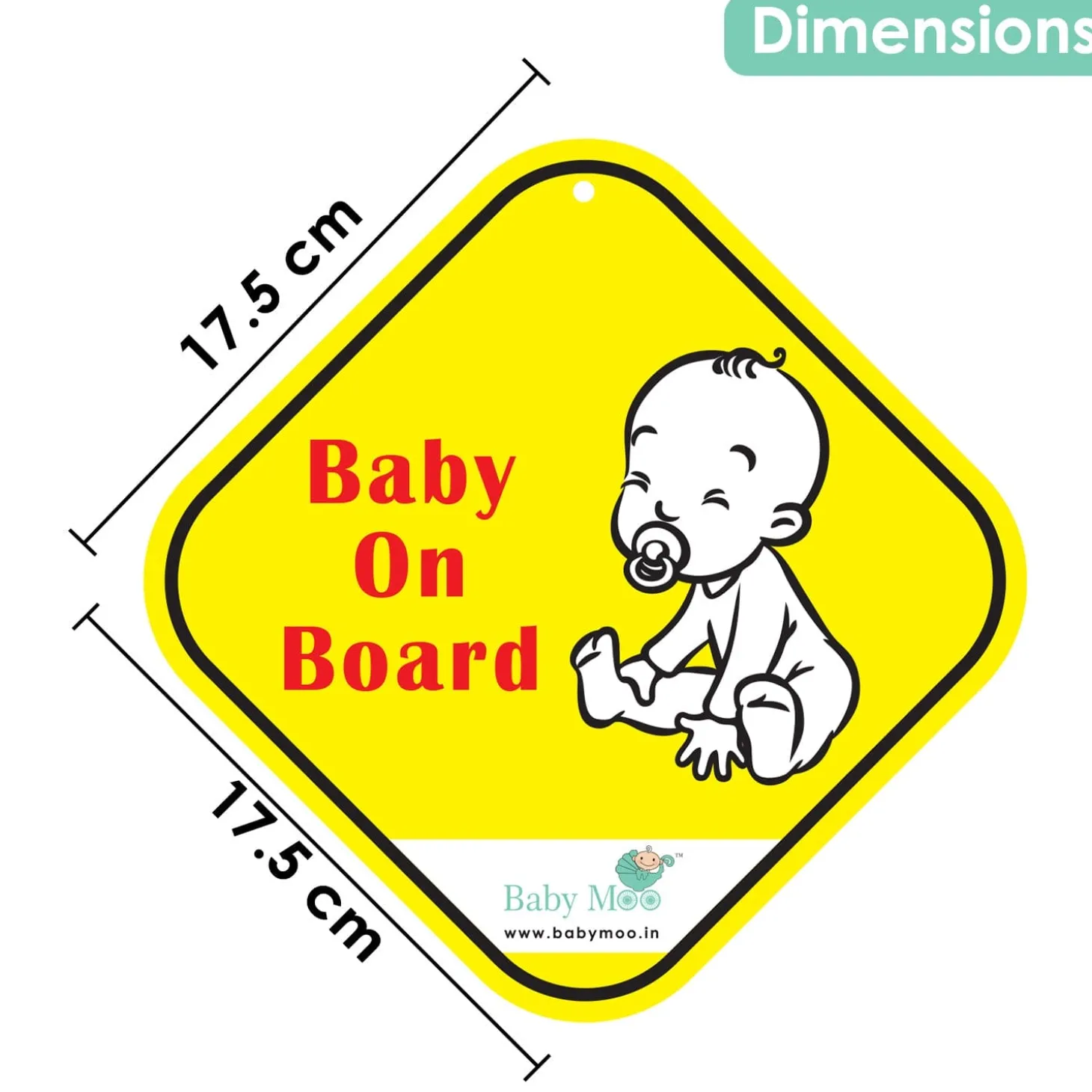 Baby Moo Car Safety Sign Little Baby On Board With Vacuum Suction Cup Clip - Yellow