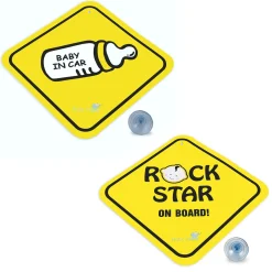 Baby Moo Car Safety Sign Rockstar Baby On Board With Suction Cup Clip 2 Pack - Yellow