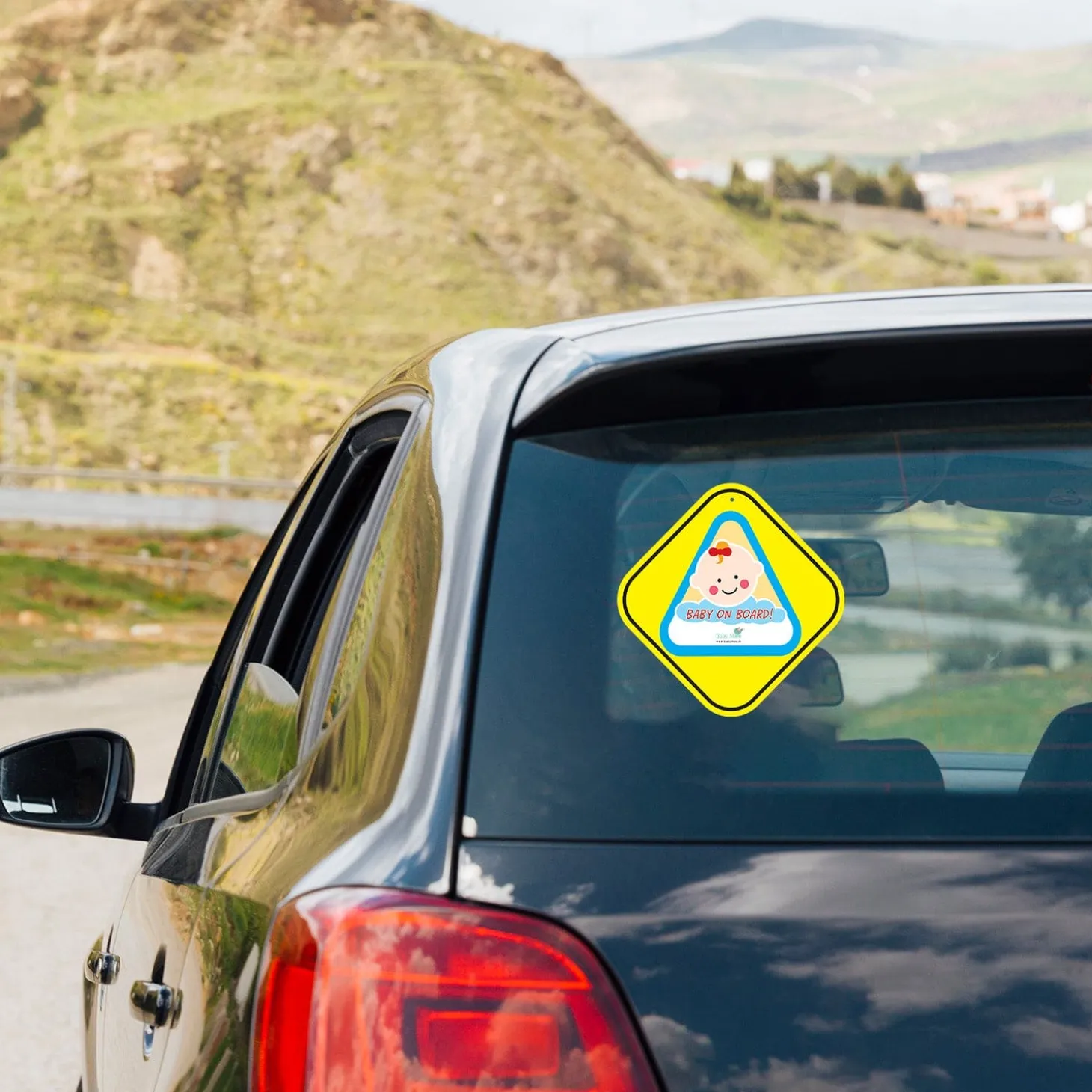 Baby Moo Car Safety Sign Sleeping Baby On Board With Suction Cup Clip 2 Pack - Yellow, Blue