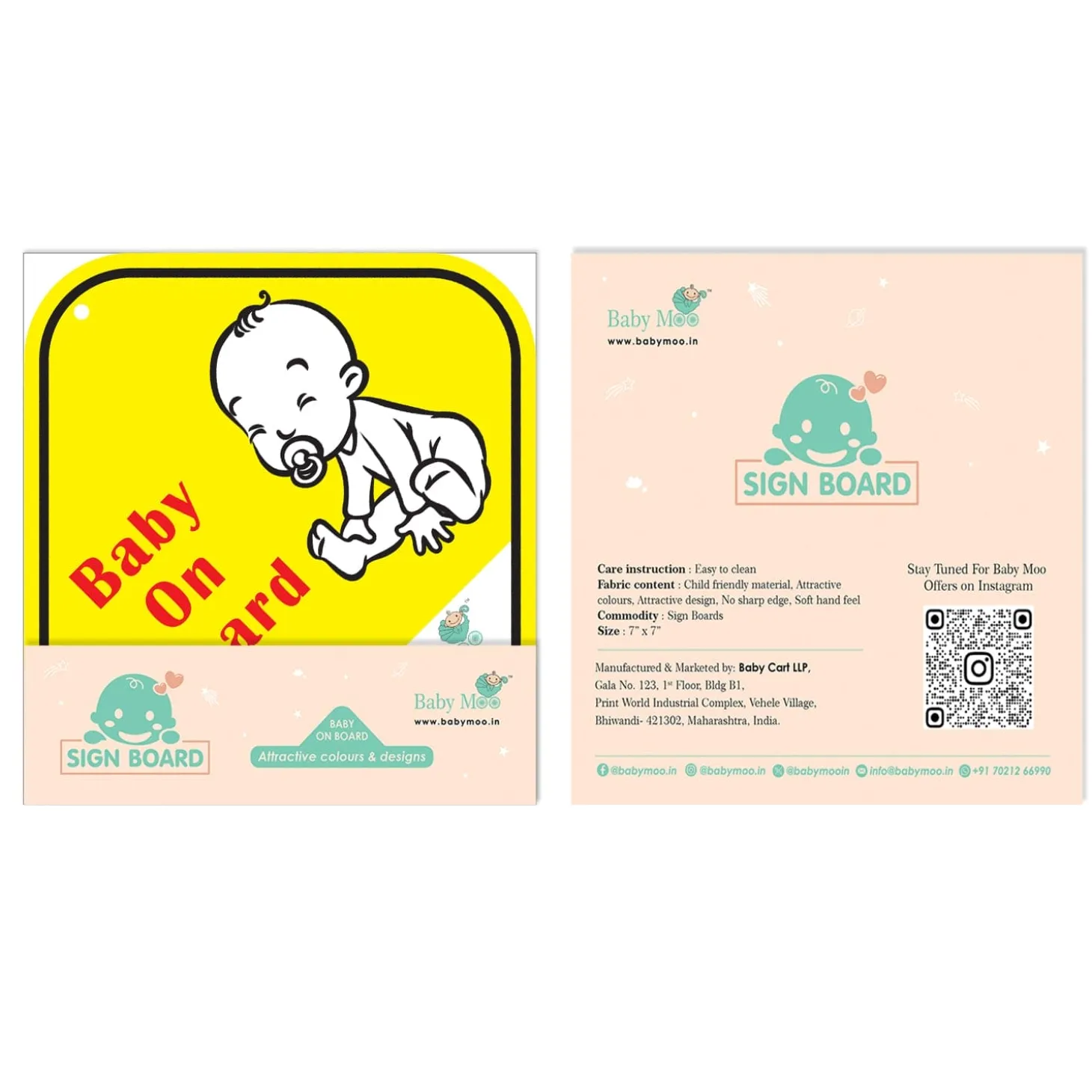 Baby Moo Car Safety Sign Little Baby On Board With Vacuum Suction Cup Clip - Yellow