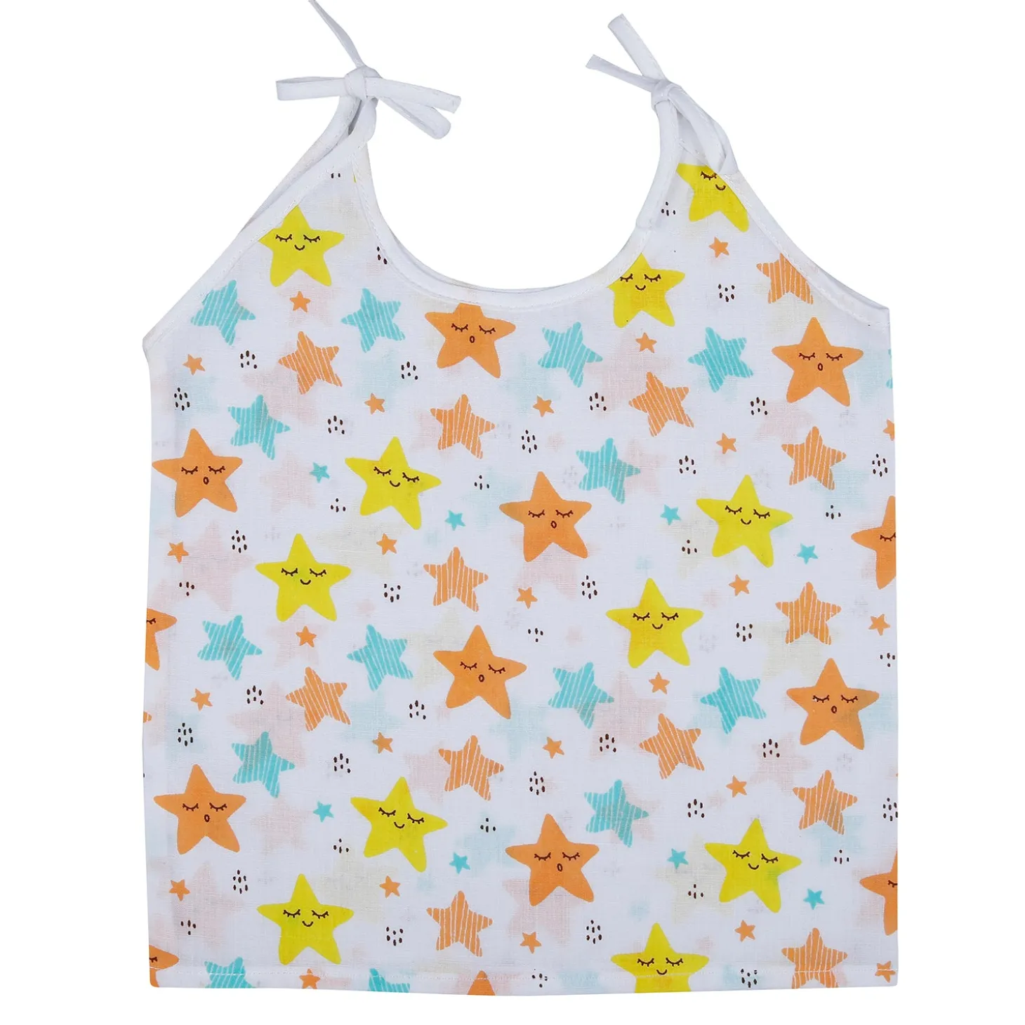 Baby Moo Cars And Stars Round Neck Sleeveless Tie Knot Cotton Jhablas 5 Pcs - Green, Multicolour