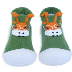Baby Moo Cartoon Animal Rubber Comfortable Sole Slip-On Sock Shoes - Green