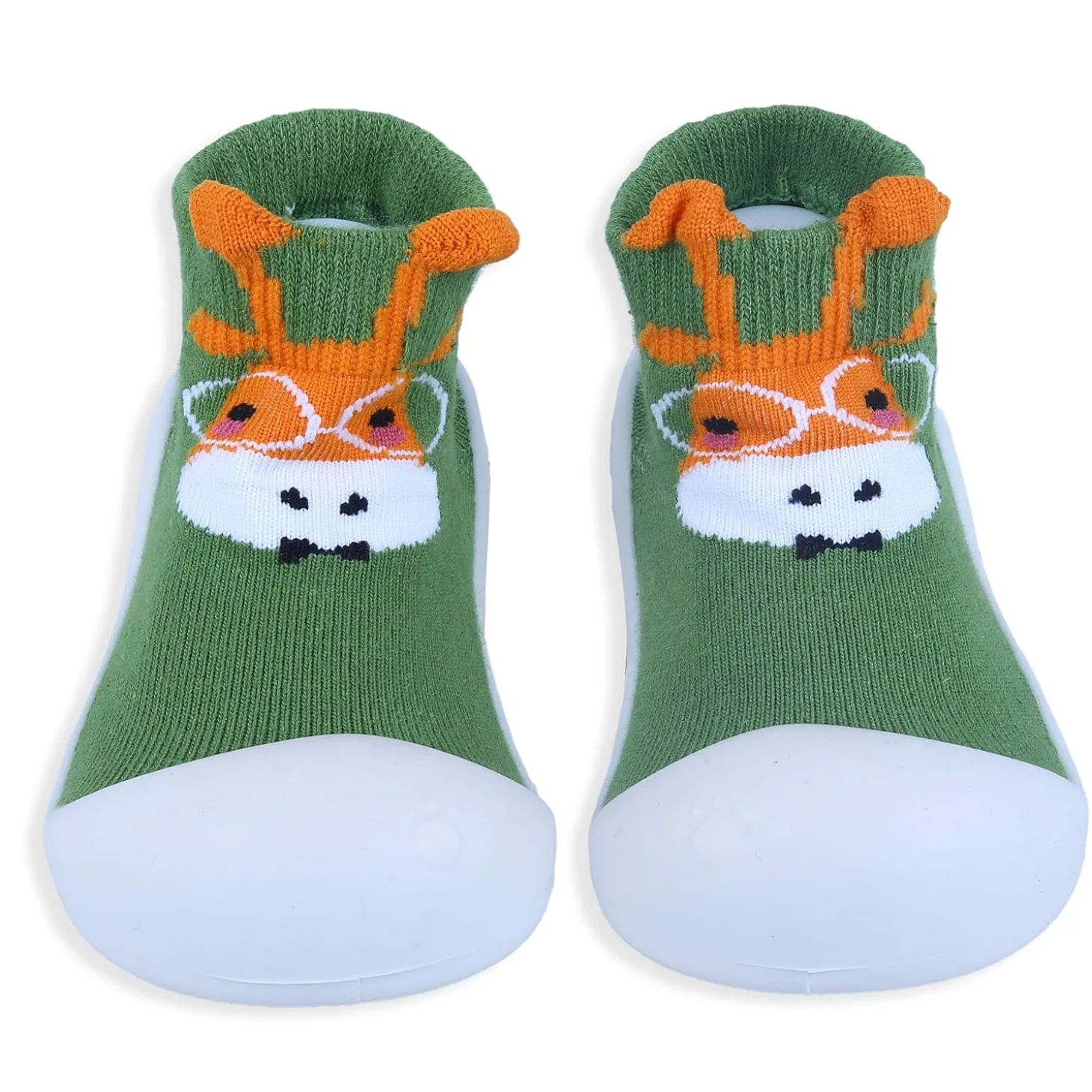 Baby Moo Cartoon Animal Rubber Comfortable Sole Slip-On Sock Shoes - Green