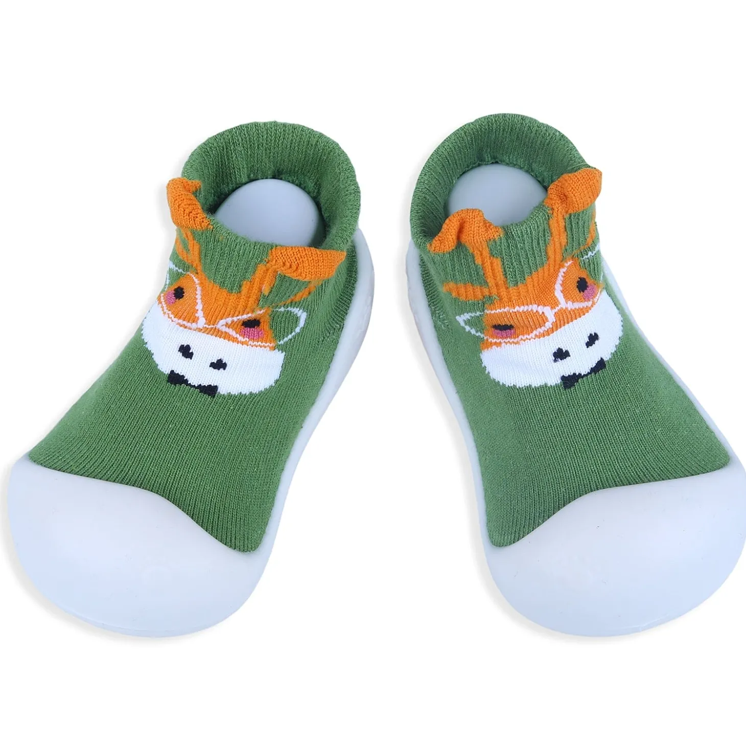 Baby Moo Cartoon Animal Rubber Comfortable Sole Slip-On Sock Shoes - Green