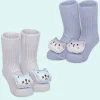 Baby Moo Cat 3D Rattle Anti-Skid Socks Booties Pack of 2 - Blue, Grey