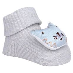 Baby Moo Cat 3D Rattle Anti-Skid Socks Booties Pack of 2 - Blue, Grey
