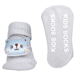 Baby Moo Cat 3D Rattle Anti-Skid Socks Booties Pack of 2 - Blue, Grey