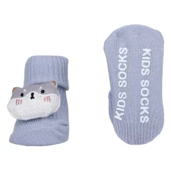Baby Moo Cat 3D Rattle Anti-Skid Socks Booties Pack of 2 - Blue, Grey