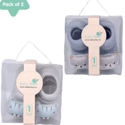 Baby Moo Cat 3D Rattle Anti-Skid Socks Booties Pack of 2 - Blue, Grey