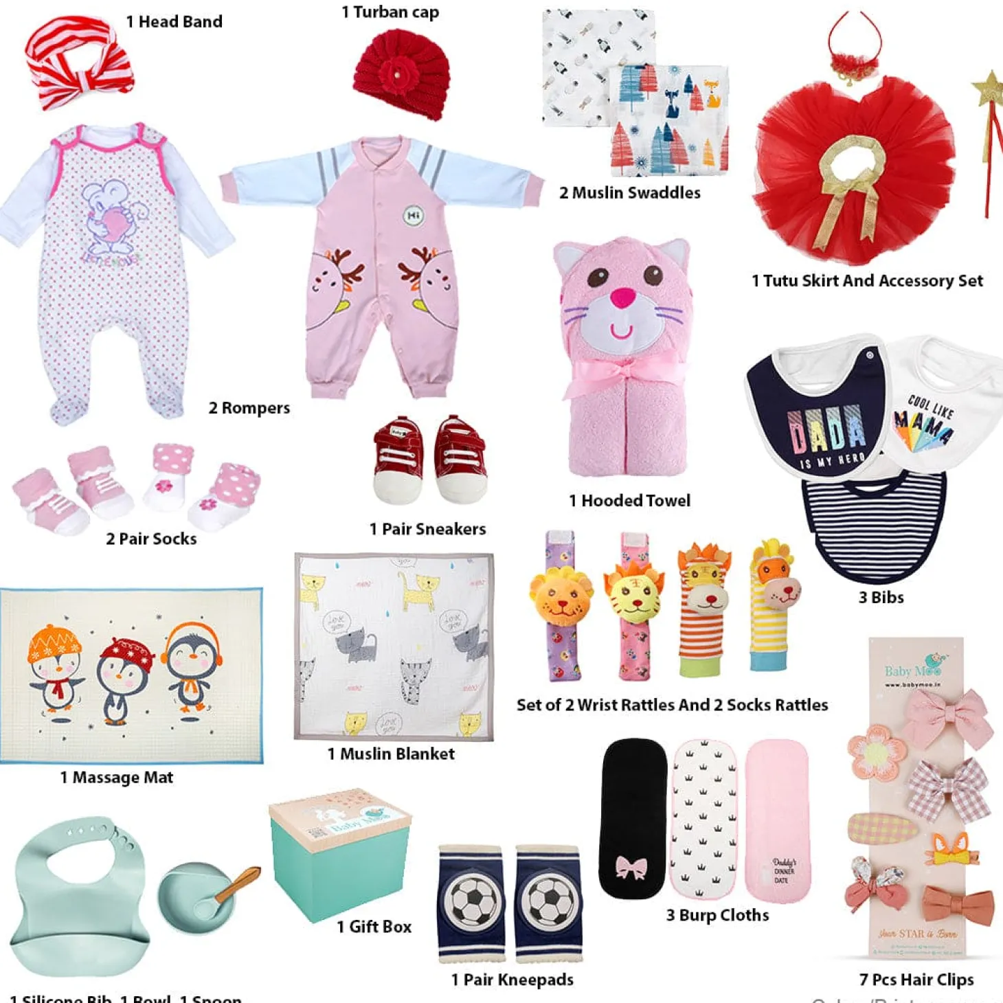 Baby Moo Celebration Themed Alia's Raha 30 Pcs Luxury Gift Hamper Red - 0-18M Sizes Available