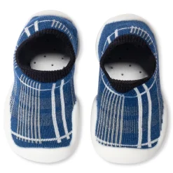 Baby Moo Checked Anti-Skid Rubber Sole Comfy Slip-On Sock Shoes - Blue