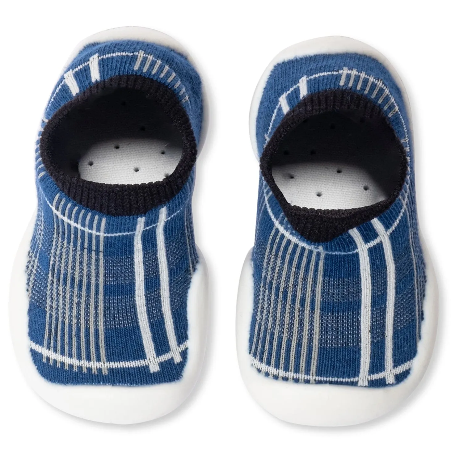 Baby Moo Checked Anti-Skid Rubber Sole Comfy Slip-On Sock Shoes - Blue