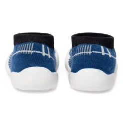 Baby Moo Checked Anti-Skid Rubber Sole Comfy Slip-On Sock Shoes - Blue