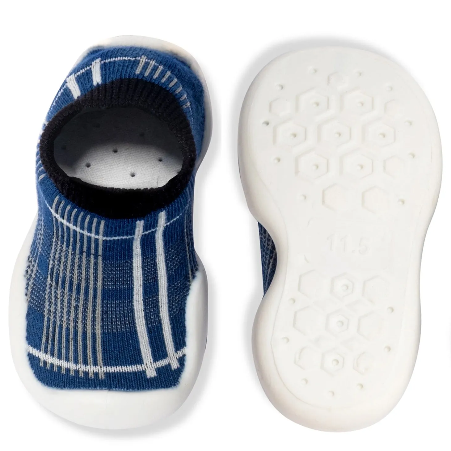 Baby Moo Checked Anti-Skid Rubber Sole Comfy Slip-On Sock Shoes - Blue