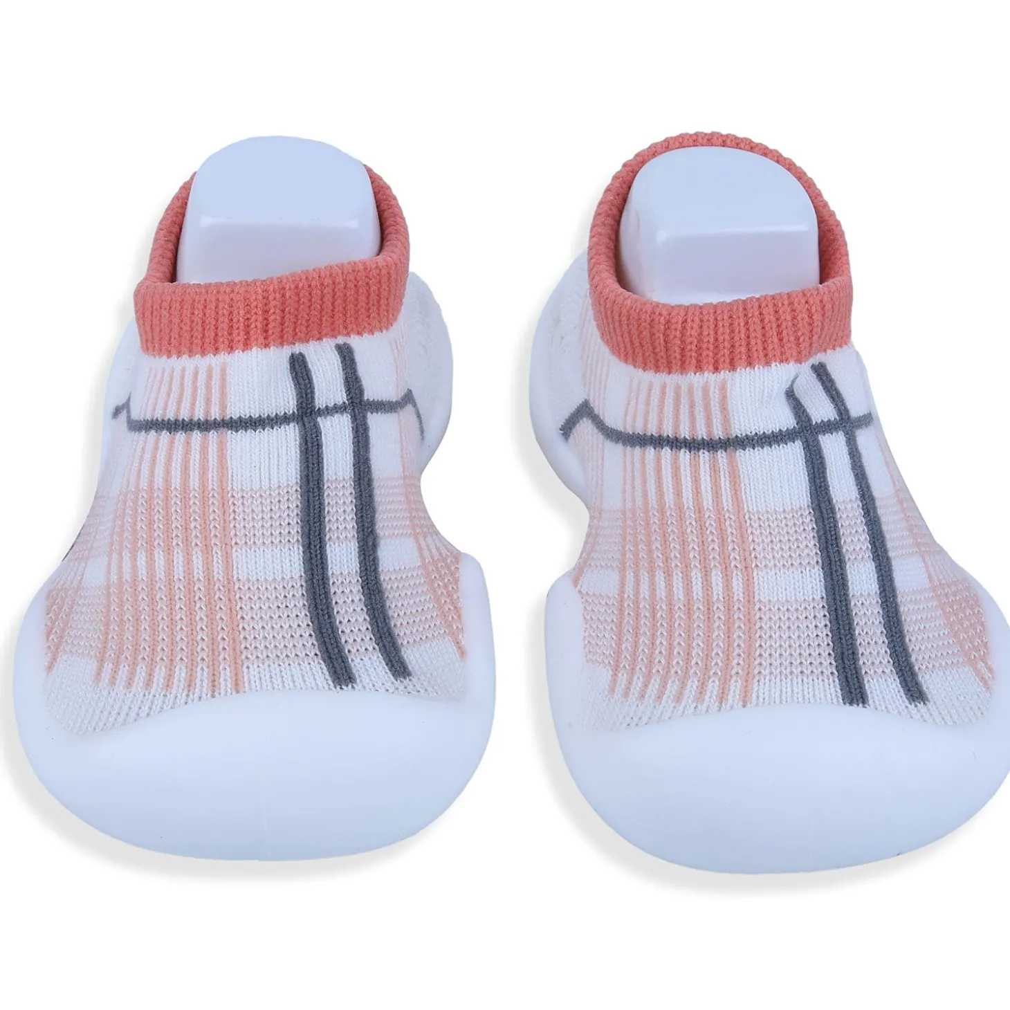 Baby Moo Checked Rubber Comfortable Sole Slip-On Sock Shoes - Peach
