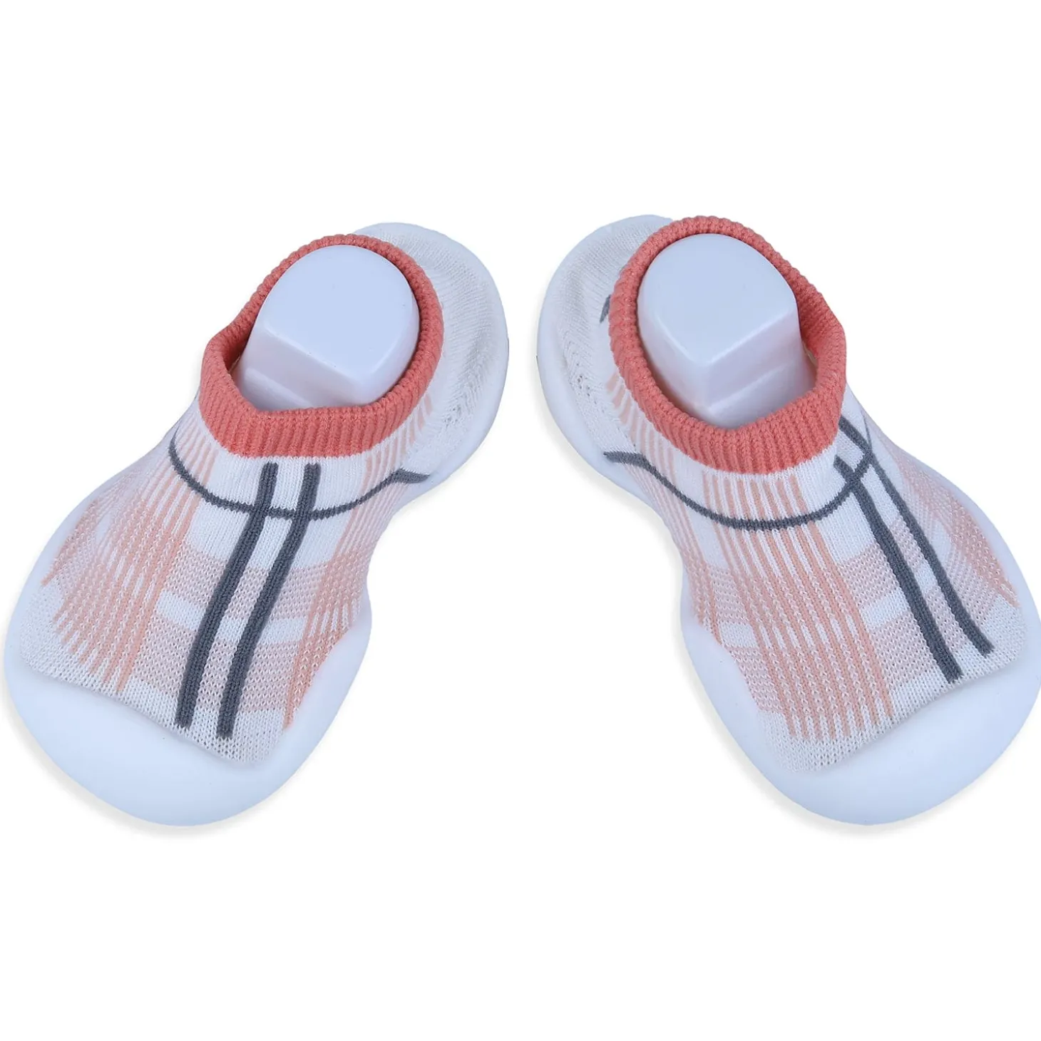 Baby Moo Checked Rubber Comfortable Sole Slip-On Sock Shoes - Peach