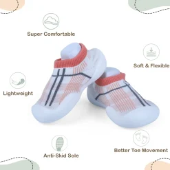 Baby Moo Checked Rubber Comfortable Sole Slip-On Sock Shoes - Peach