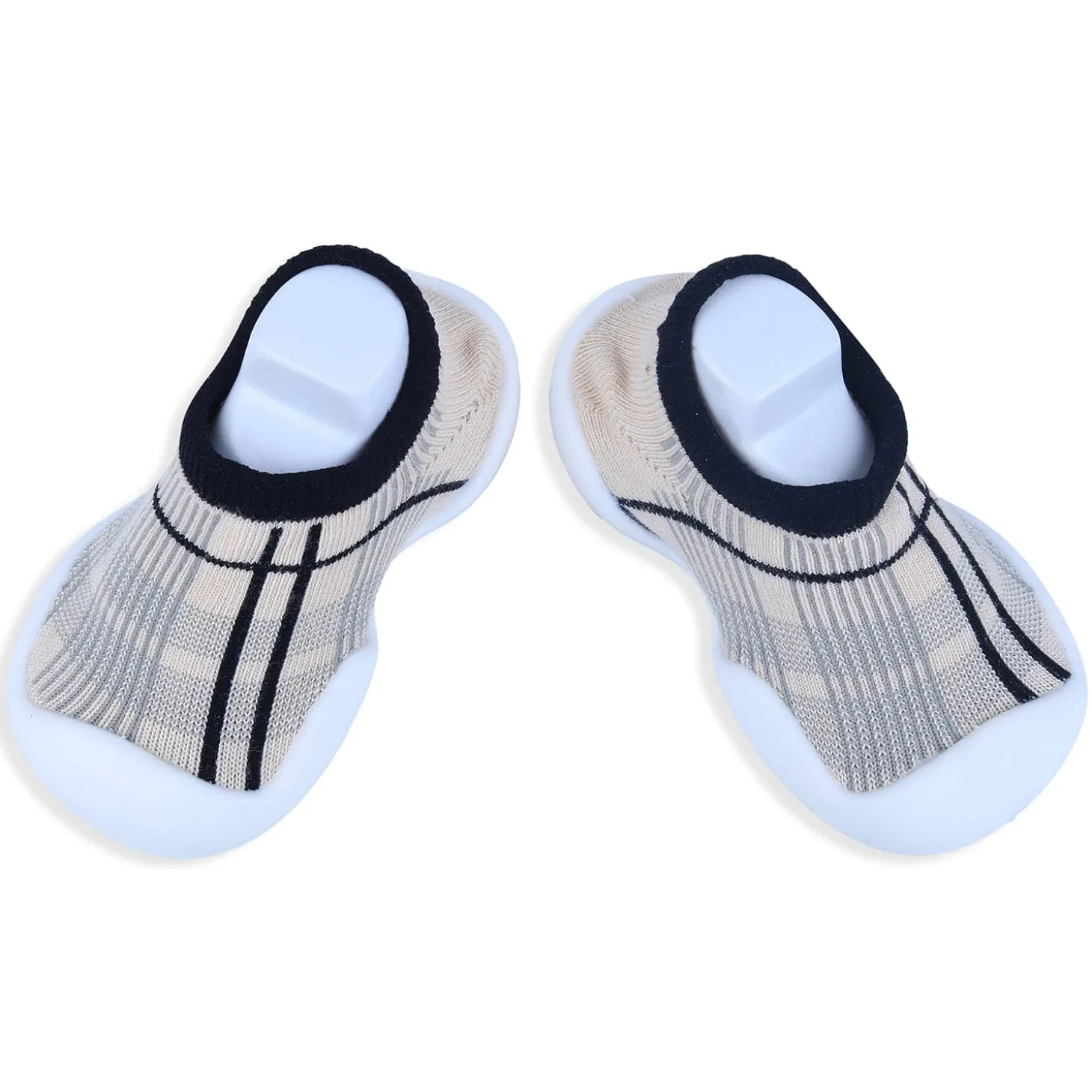 Baby Moo Checked Rubber Comfortable Sole Slip-On Sock Shoes - Black