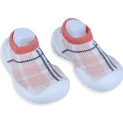 Baby Moo Checked Rubber Comfortable Sole Slip-On Sock Shoes - Peach