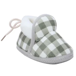 Baby Moo Checked Soft Slip-On Anti-Skid Plush Warm Booties - Green