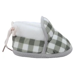 Baby Moo Checked Soft Slip-On Anti-Skid Plush Warm Booties - Green