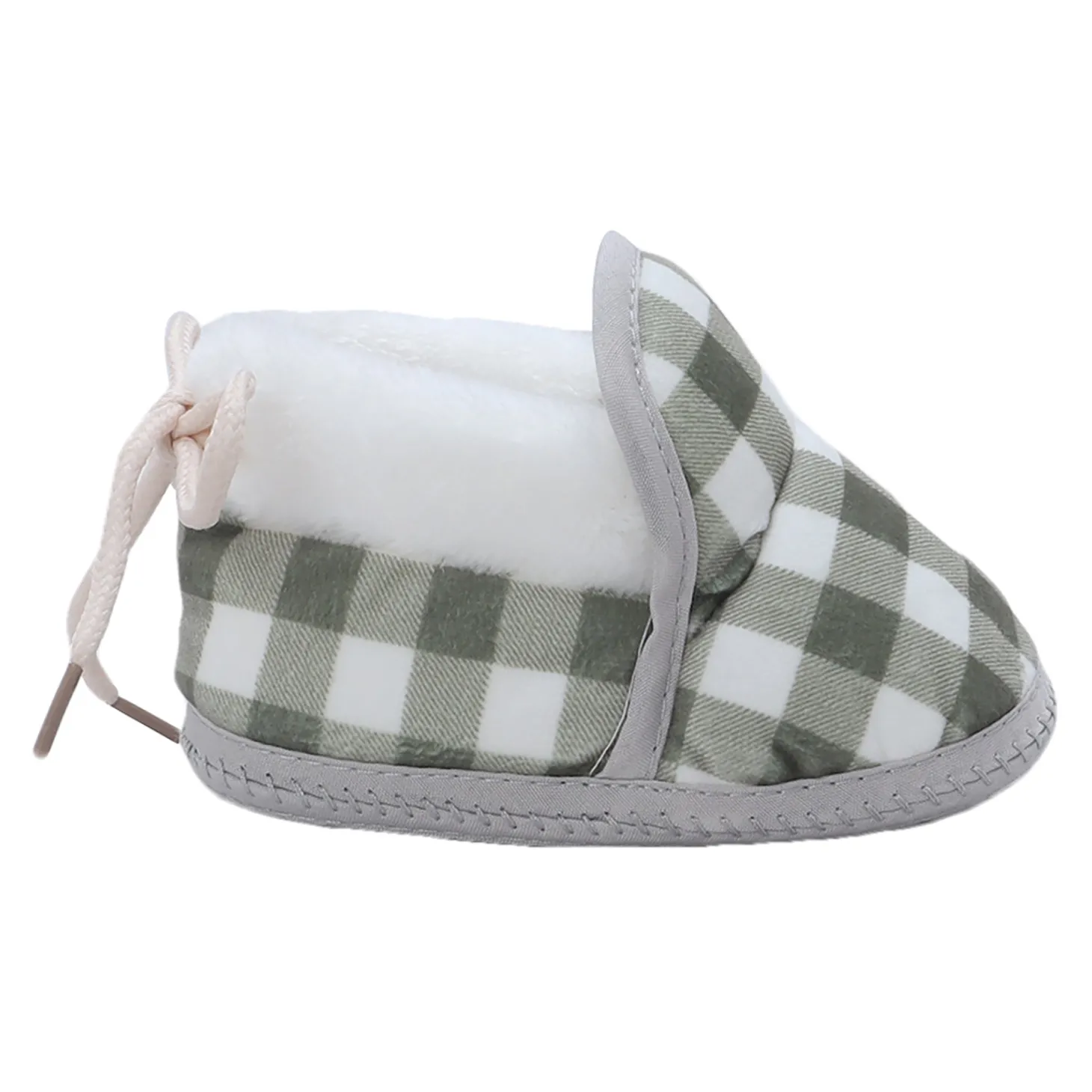 Baby Moo Checked Soft Slip-On Anti-Skid Plush Warm Booties - Green