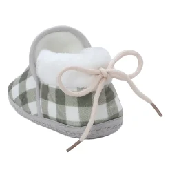 Baby Moo Checked Soft Slip-On Anti-Skid Plush Warm Booties - Green