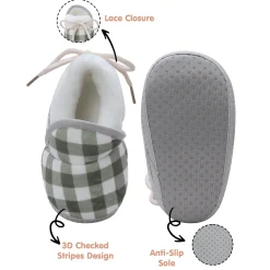 Baby Moo Checked Soft Slip-On Anti-Skid Plush Warm Booties - Green