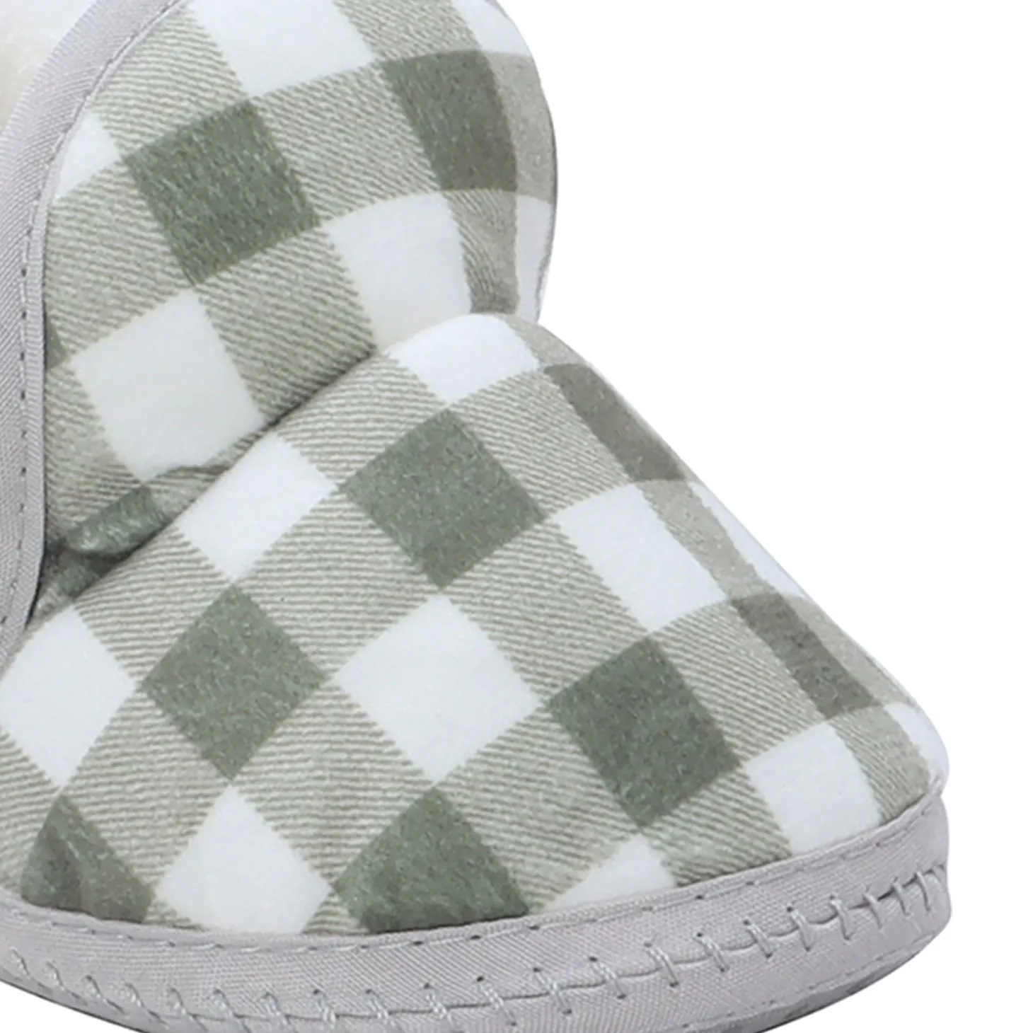 Baby Moo Checked Soft Slip-On Anti-Skid Plush Warm Booties - Green