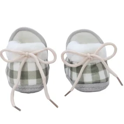 Baby Moo Checked Soft Slip-On Anti-Skid Plush Warm Booties - Green