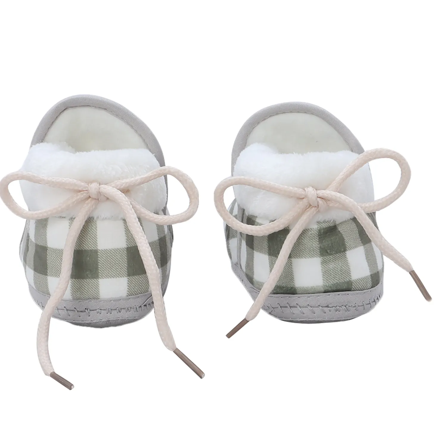Baby Moo Checked Soft Slip-On Anti-Skid Plush Warm Booties - Green