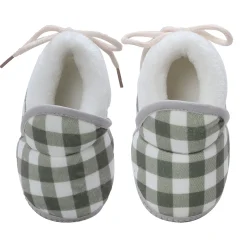 Baby Moo Checked Soft Slip-On Anti-Skid Plush Warm Booties - Green