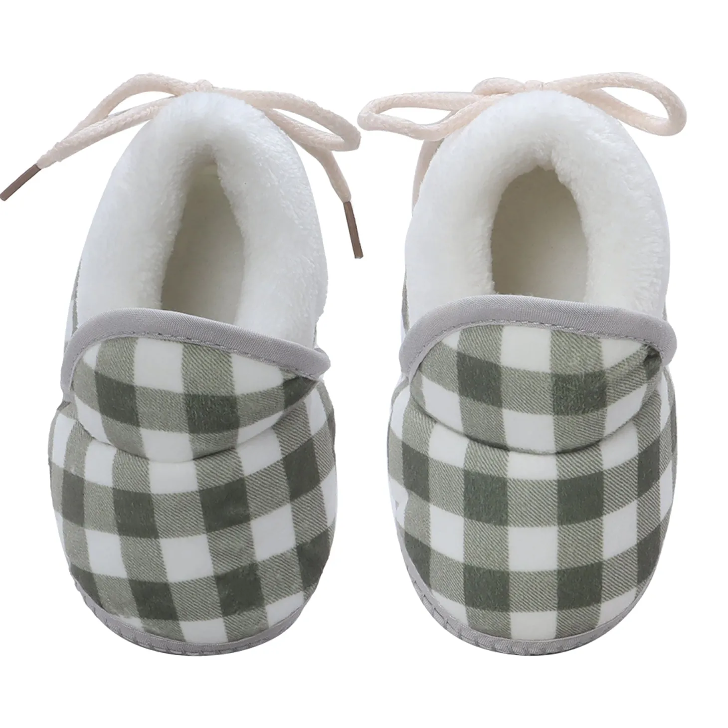 Baby Moo Checked Soft Slip-On Anti-Skid Plush Warm Booties - Green