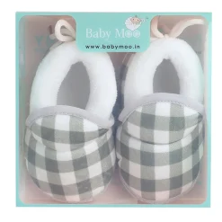 Baby Moo Checked Soft Slip-On Anti-Skid Plush Warm Booties - Green