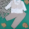 Baby Moo Chequered Gentleman's Long Sleeve 2pcs Baby Suit - Beige