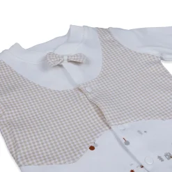 Baby Moo Chequered Gentleman's Long Sleeve 2pcs Baby Suit - Beige