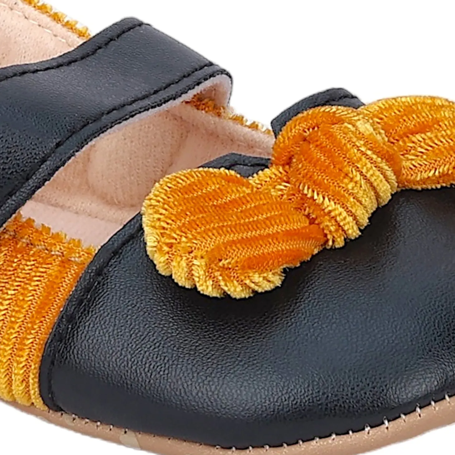 Baby Moo Corduroy Bow Knot Velcro Strap Anti-Skid Ballerina Booties - Black