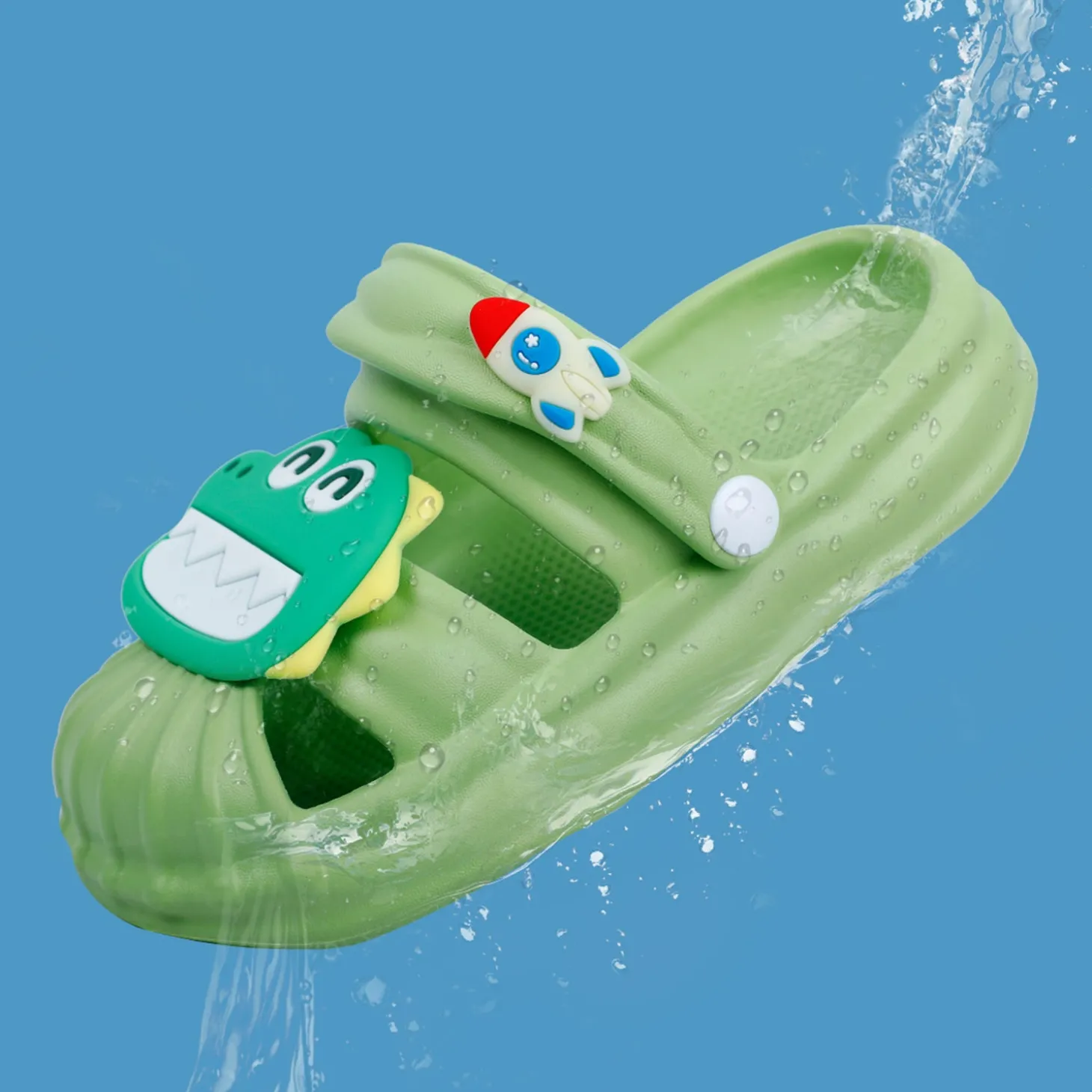 Baby Moo Crocodile Applique Waterproof Anti-Skid Sling Back Clogs - Green