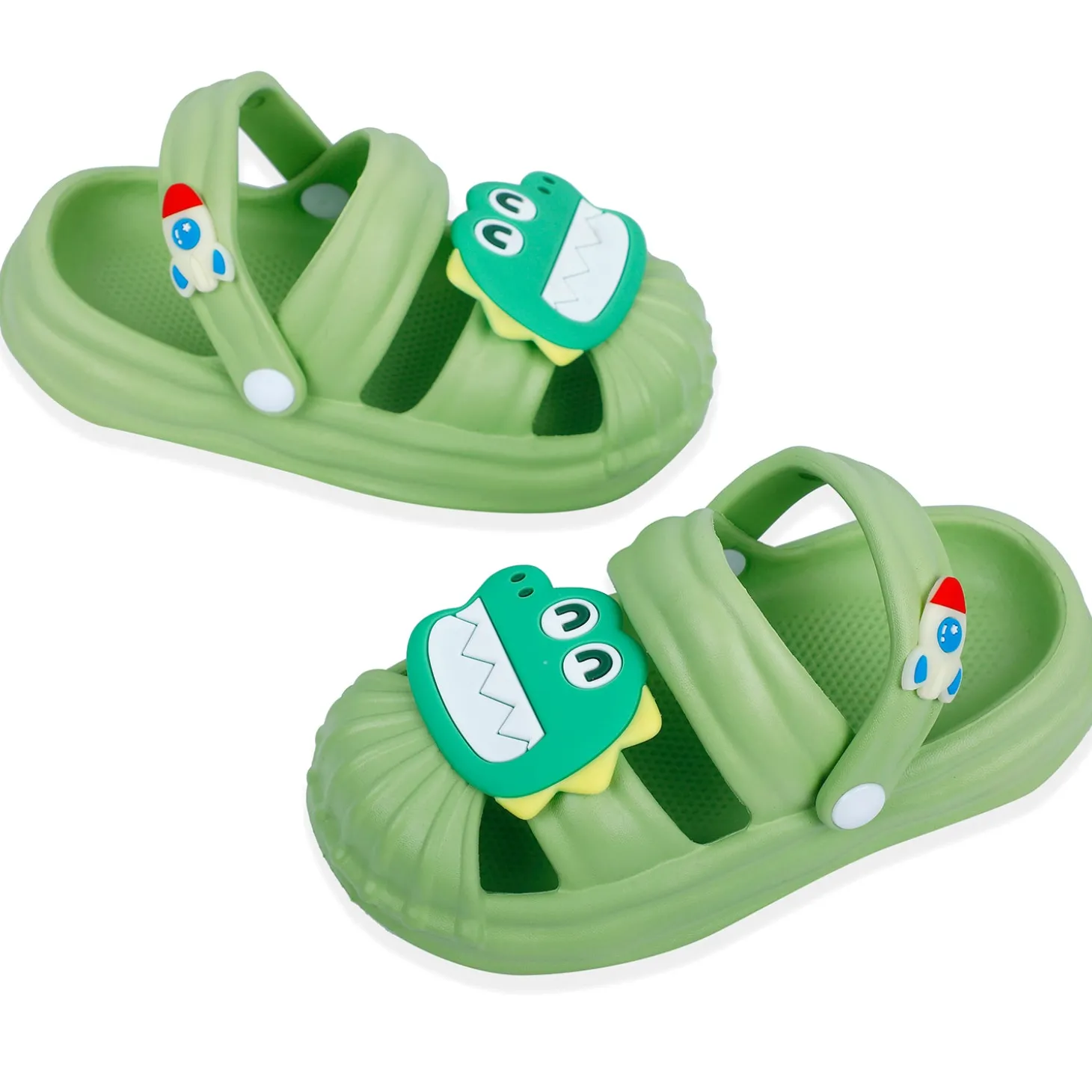 Baby Moo Crocodile Applique Waterproof Anti-Skid Sling Back Clogs - Green