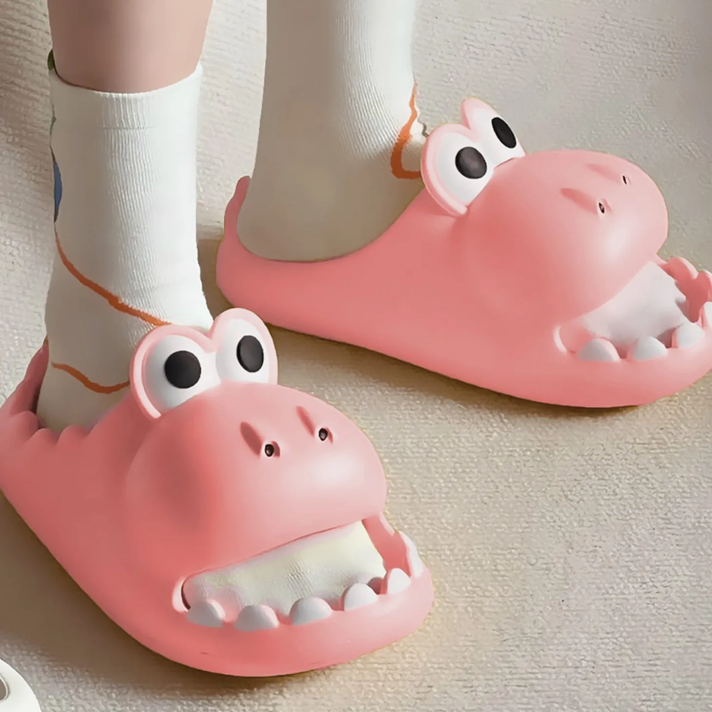 Baby Moo Crocodile Beach Slippers 3D Cartoon Sliders - Pink