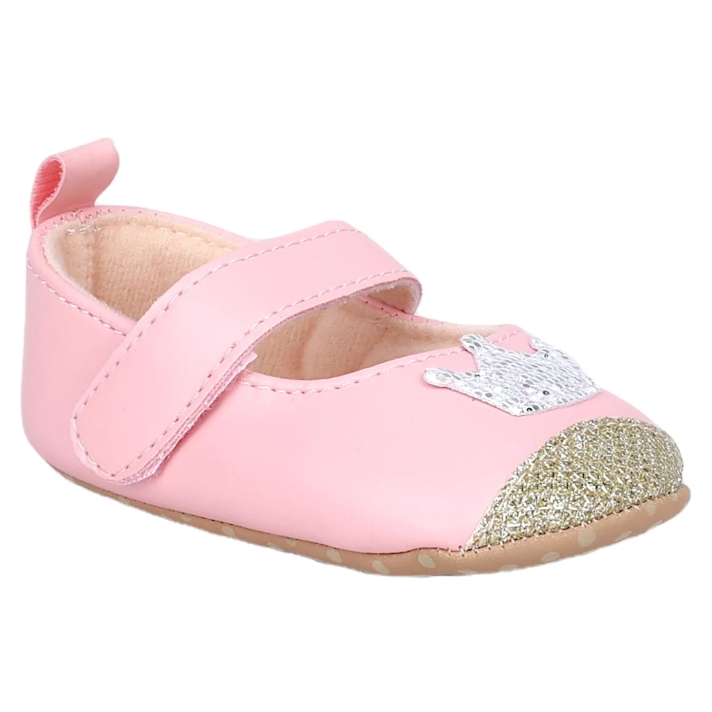 Baby Moo Crown Sequin Partywear Anti-Skid Ballerina Booties - Pink