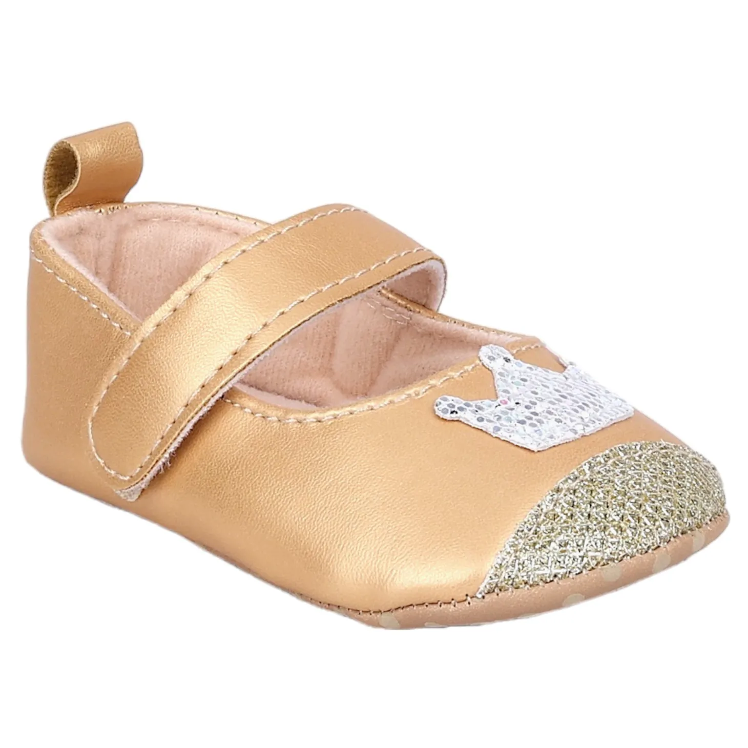 Baby Moo Crown Sequin Partywear Anti-Skid Ballerina Booties - Gold, Metallic