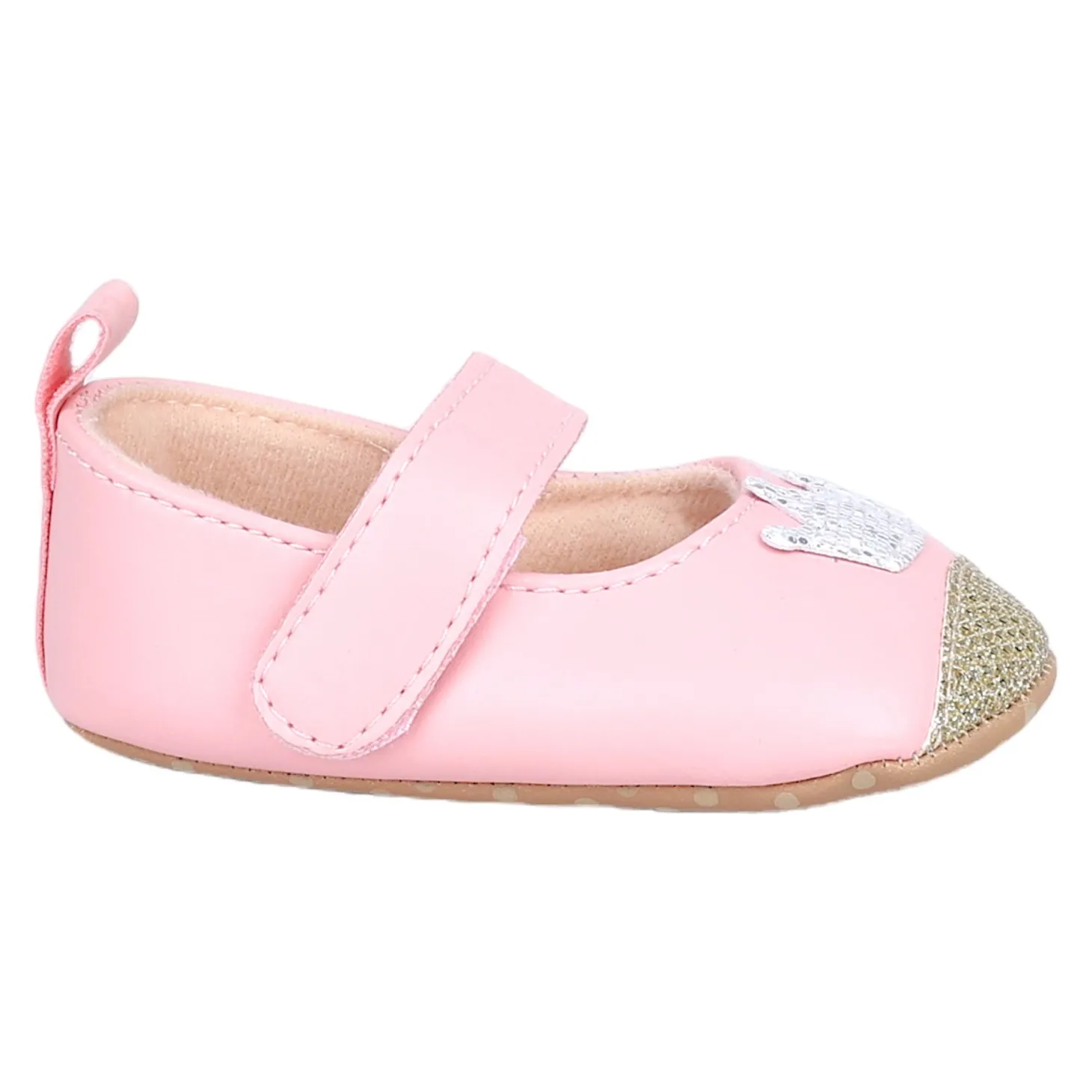 Baby Moo Crown Sequin Partywear Anti-Skid Ballerina Booties - Pink