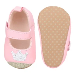 Baby Moo Crown Sequin Partywear Anti-Skid Ballerina Booties - Pink