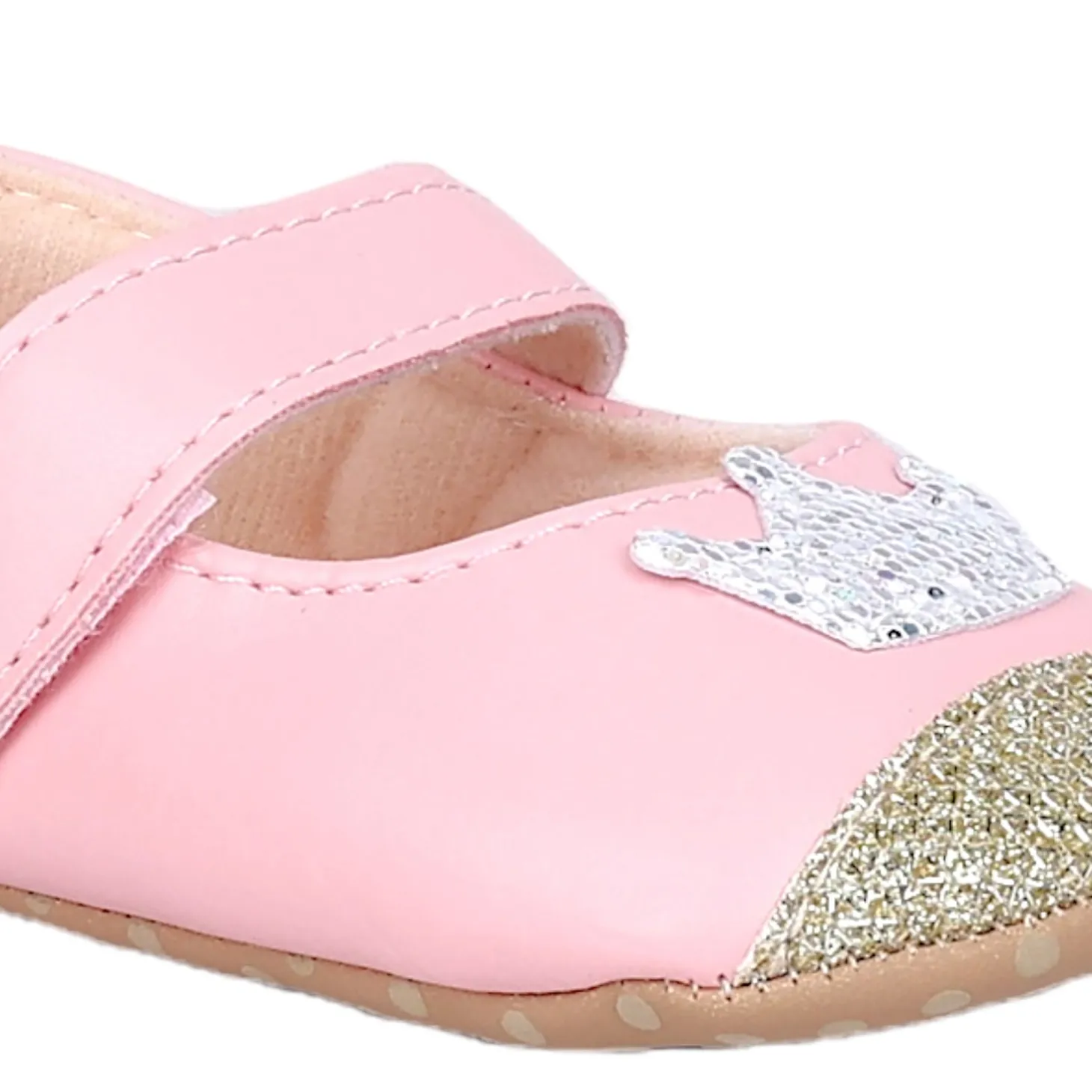 Baby Moo Crown Sequin Partywear Anti-Skid Ballerina Booties - Pink