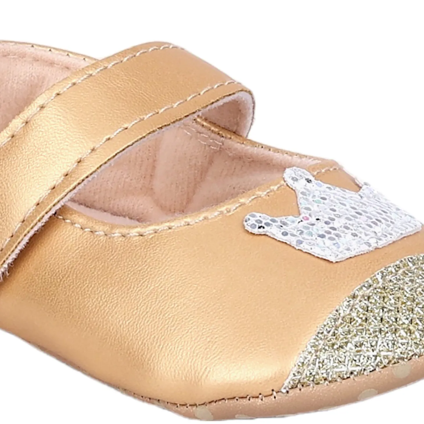 Baby Moo Crown Sequin Partywear Anti-Skid Ballerina Booties - Gold, Metallic