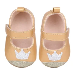 Baby Moo Crown Sequin Partywear Anti-Skid Ballerina Booties - Gold, Metallic