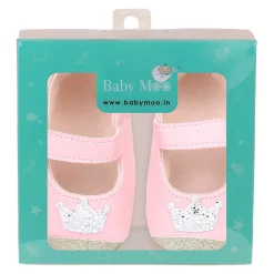 Baby Moo Crown Sequin Partywear Anti-Skid Ballerina Booties - Pink