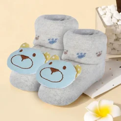 Baby Moo Cuddly Bear Cotton Anti-Skid 3D Socks - Grey